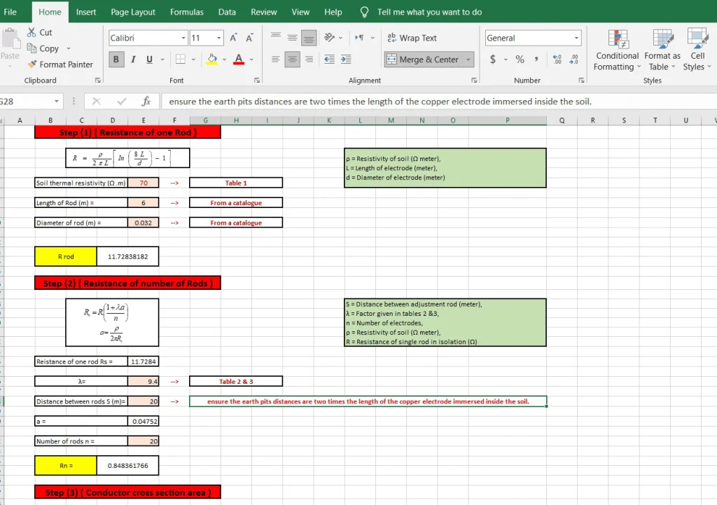 earthing calculation using excel spreadsheet